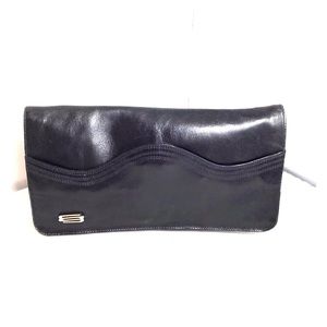 Italian designer navy blue leather clutch bag